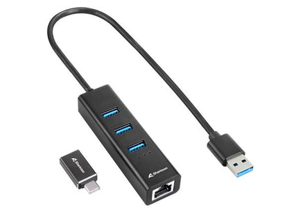 HUB USB SHARKOON SHARK 3-PORT USB 3.2 GEN 1 ALU HUB +RJ45 ETHERNET 4044951037575