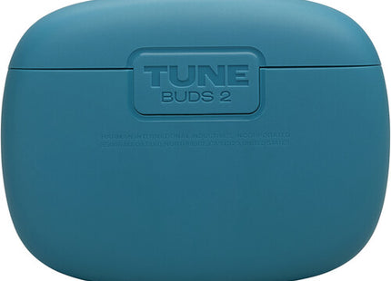 Vista trasera del estuche de carga JBL Tune Buds 2 con puerto USB-C
