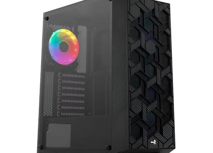 Case Gaming AeroCool Hive | Media Torre | ATX | Panel Lateral de Vidrio Templado | 1 Ventilador RGB | Negro