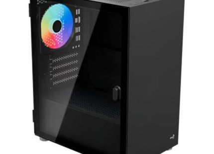 Case Gaming AeroCool CS-111-G-BK-V2 | Mini Torre ATX | Panel Lateral de Vidrio Templado | 3 Ventiladores FRGB | Negro