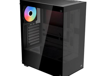 Case Gaming AeroCool Pivot | Torre Media | Panel de Vidrio Templado Lateral y Frontal | 1 Ventilador RGB | Negro