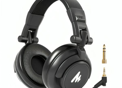 Headset MAONO AU-MH601 negro vista frontal con diadema ajustable y copas acolchadas