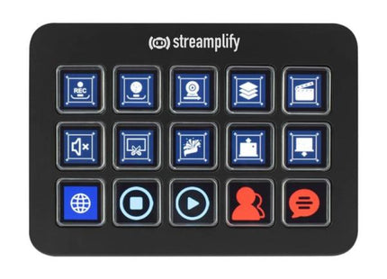 Teclado streaming STREAMPLIFY negro con 15 teclas LCD iluminadas vista frontal