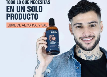 Shampoo All In One Mr. Classic Placent Life | 400ml | Limpieza total para cabello, barba y cuerpo | Ideal para hombres prácticos