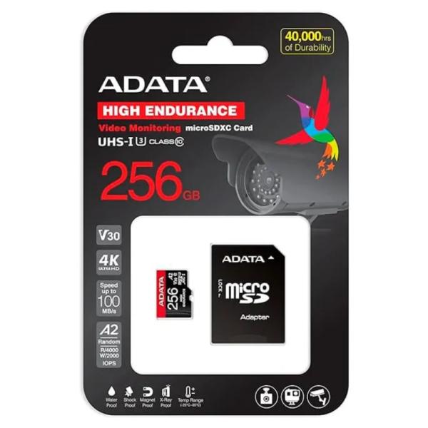 Memoria Micro SDXC ADATA | 256GB | UHS-I U3 V30 A2 | 100MB/s lectura | Con adaptador SD