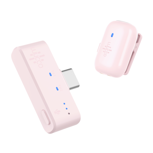 Luucco MiniPods-K1 USB-C color rosa, receptor y transmisores