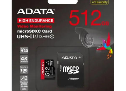 Memoria MicroSDXC ADATA High Endurance | 512GB | Clase 10 | UHS-I U3 | V30 | A2 | 100/85 MB/s | Con Adaptador SD