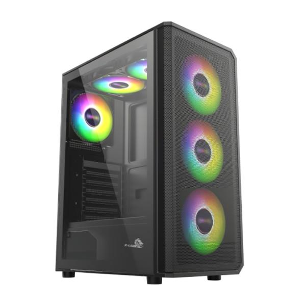 Case Gaming X-Lion KJ-375 E010-165 | Panel lateral vidrio templado | Panel frontal metálico | 3 abanicos ARGB