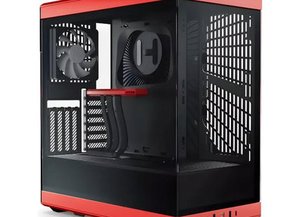 Case gaming HYTE Y40 ATX vista frontal con panel lateral transparente y ventiladores RGB