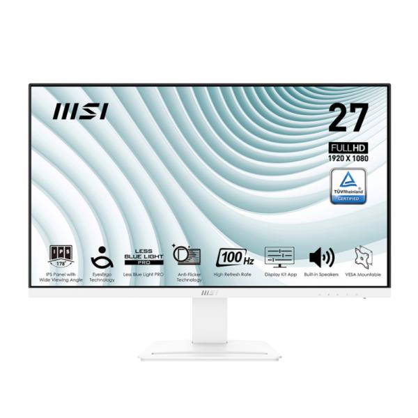 Monitor MSI PRO MP273AW 27 pulgadas vista frontal con pantalla IPS Full HD encendida