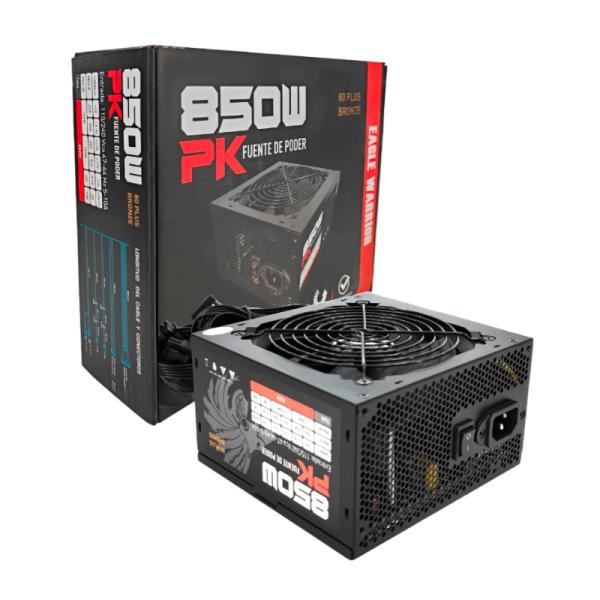Fuente de poder Eagle Warrior PK850E5B001C 850W vista frontal con ventilador de 12 cm