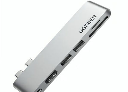 Vista superior del hub USB-C UGREEN CM380 con acabado aluminio premium