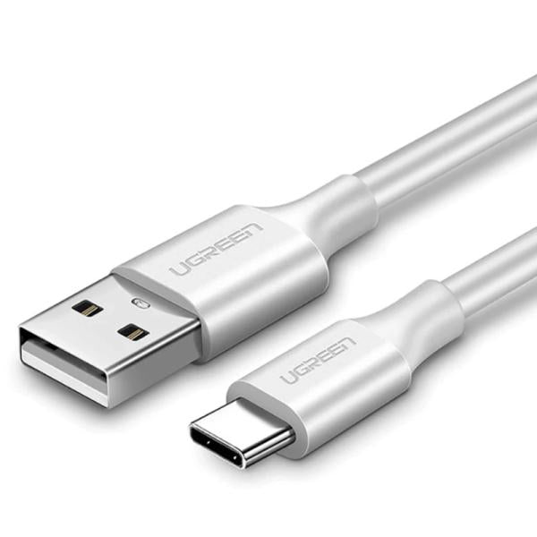Cable UGREEN US287 USB-A a USB-C blanco de 1.5 metros vista frontal completa