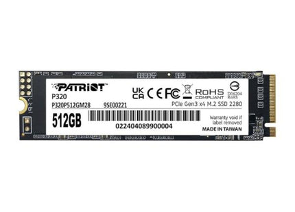 HD INTERNO SOLIDO 512GB PATRIOT P320 M.2 2280 PCIE GEN3 X4 3000MB/S / 2200MB/S P320P512GM28 NEGRO