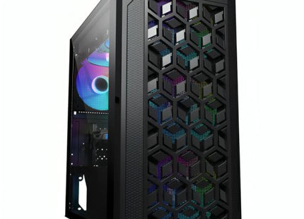 Case gamer Eagle Warrior CG06AKRA001C vista frontal con panel de malla y vidrio templado
