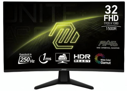 Vista completa Monitor Gaming MSI MAG 32C6X con diseño gaming moderno