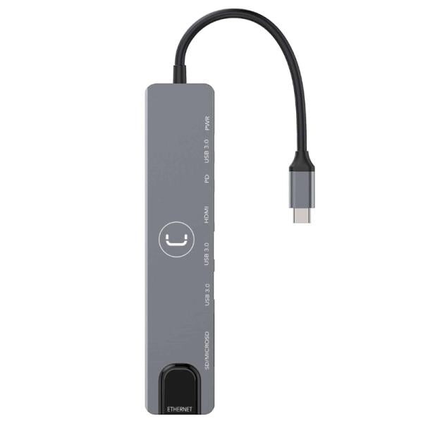 Hub USB-C UNNO TEKNO HB1109SV | 8 Puertos | HDMI | RJ45 | 2x USB-C | 2x USB-A | 2x MicroSD | 5Gbps