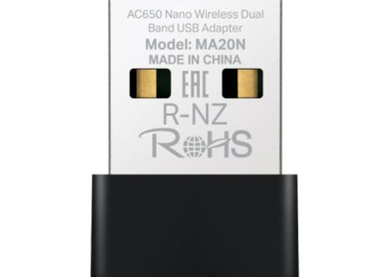 Adaptador de red inalámbrico Mercusys MA20N(US) con conector USB 2.0 y antena externa para mejor recepción WiFi dual band