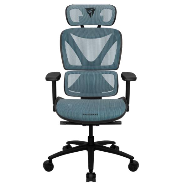 Silla oficina ergonómica ThunderX3 XTC Chroma azul y negro con respaldo de malla transpirable