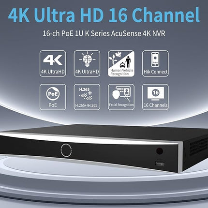 NVR Hikvision DS-7616NXI-K2/16P(STD) | 16CH PoE | 4K | H.265+ | AcuSense | 1U | HDMI | 2 SATA