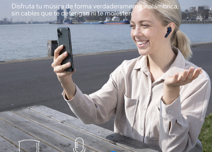 Audífonos Trust BT azul vista lateral derecha con logo Trust