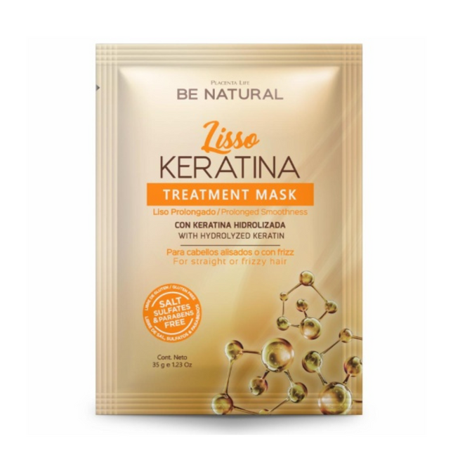 Mascarilla Liso con Keratina Sachet 35g Placent Life | Para alisar y controlar el frizz del cabello rebelde