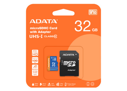 Memoria Micro SD ADATA | 32GB | Clase 10 | UHS-I | 85MB/s lectura | Con adaptador SD