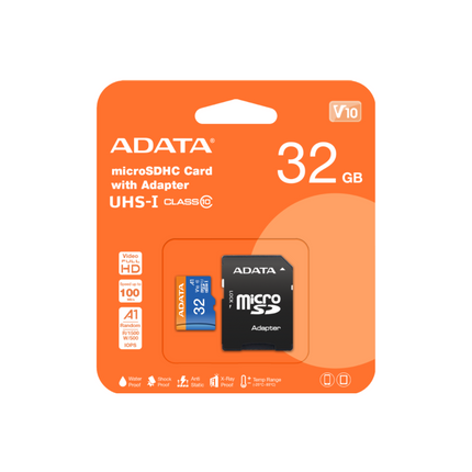 Memoria Micro SD ADATA | 32GB | Clase 10 | UHS-I | 85MB/s lectura | Con adaptador SD