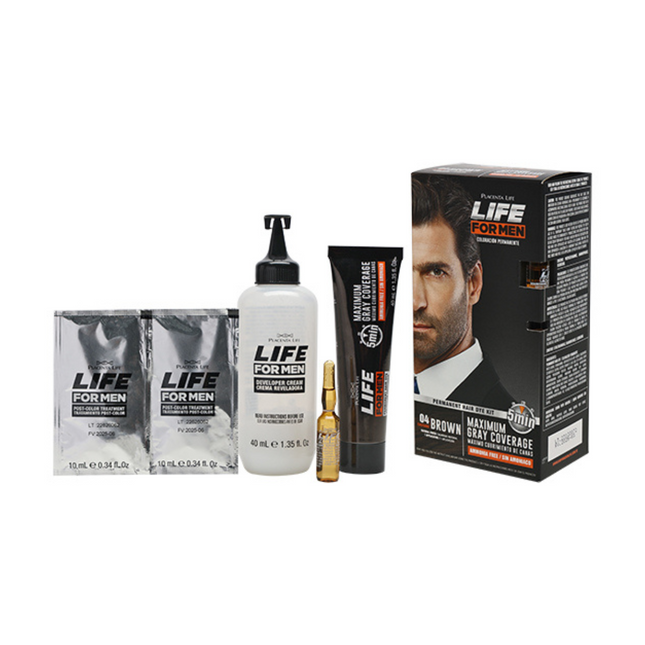 Kit Tinte Castaño Oscuro Hombre Placent Life | Para cubrir canas y lograr un look natural en casa