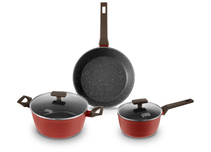 Set completo de ollas Winning Star ST-5231 de aluminio 3 piezas sobre superficie blanca