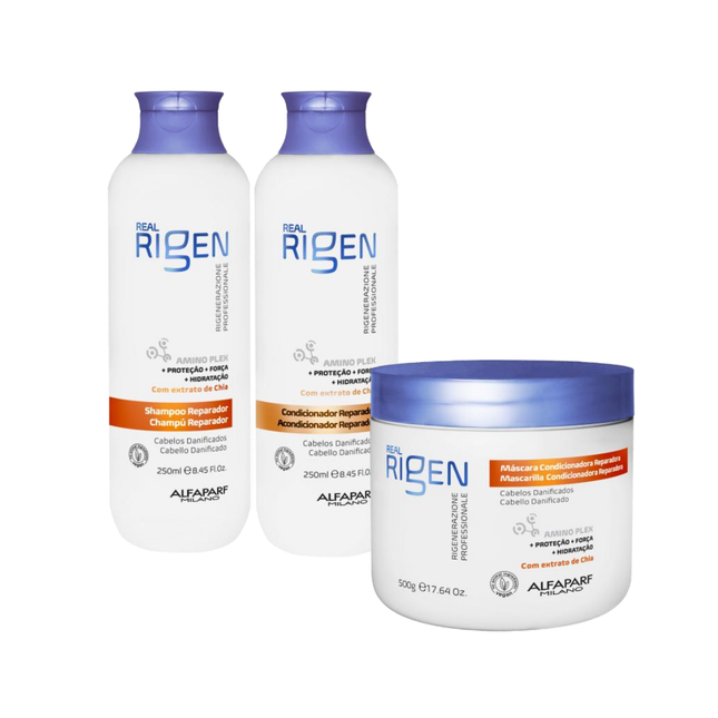 Kit Alfaparf Milano Real Rigen Reparador 3 Pasos – Shampoo, Acondicionador y Mascarilla