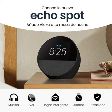 Amazon Echo Spot 2024 | Reloj Inteligente con Alexa | Alarma | Pantalla LED