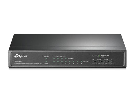 Switch TP-Link TL-SF1008P de 8 puertos vista frontal con puertos RJ-45