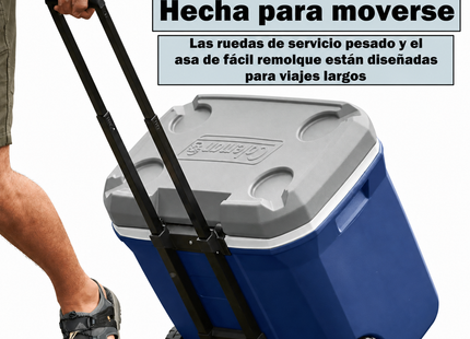 Coleman 2179155 Hielera con Ruedas 65 qt 61,5 L para 101 Latas Azul, Tapa hasta 113 kg