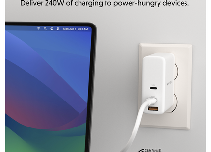 Targus HyperJuice cable blanco - infografía de carga de 240W