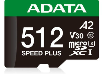 Memoria Micro SDXC ADATA | 512GB | Clase 10 | UHS-I U3 V30 A2 | 180MB/s lectura | 160MB/s escritura | con adaptador SD