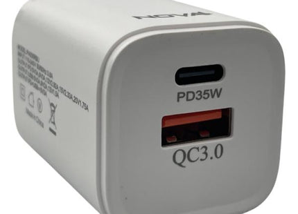 Cargador de Pared Nova PA035RBU001C | 35W | 1x USB-C | 1x USB-A | Carga Rápida | Compacto