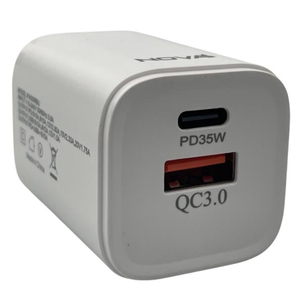 Cargador de Pared Nova PA035RBU001C | 35W | 1x USB-C | 1x USB-A | Carga Rápida | Compacto