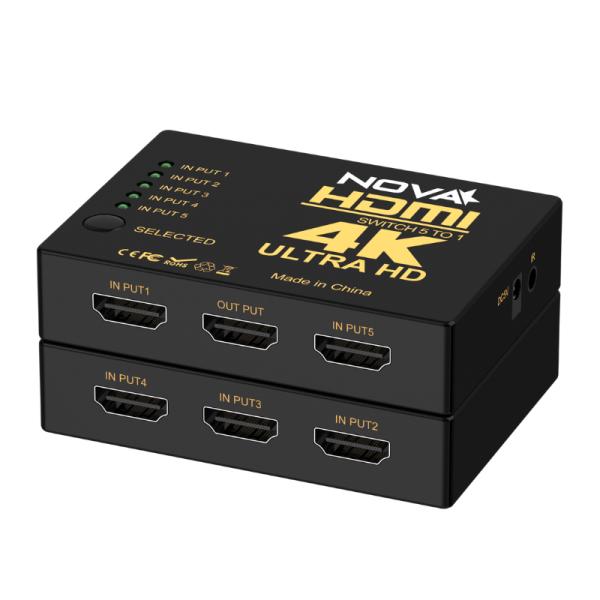 Switch HDMI Nova FAA39214001C | 5 Puertos | 4K*2K @ 30Hz | Control Remoto | Cable USB-A | Selector de Fuente