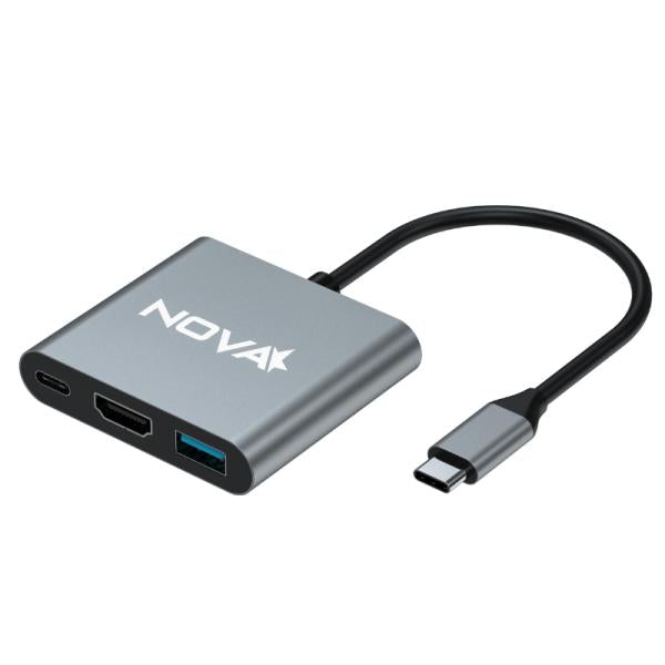 Hub Nova AHU2S340001C | 3 en 1 | USB-C | HDMI 4K | 1x USB-A 3.0 | 1x USB-C PD