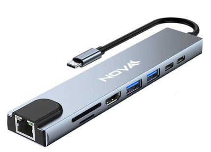Hub Inteligente Nova FAA383CC001C | 8 en 1 | USB-C | HDMI 4K | 2x USB-A 3.0 | PD Carga Rápida | RJ45 | Micro SD | TF Card