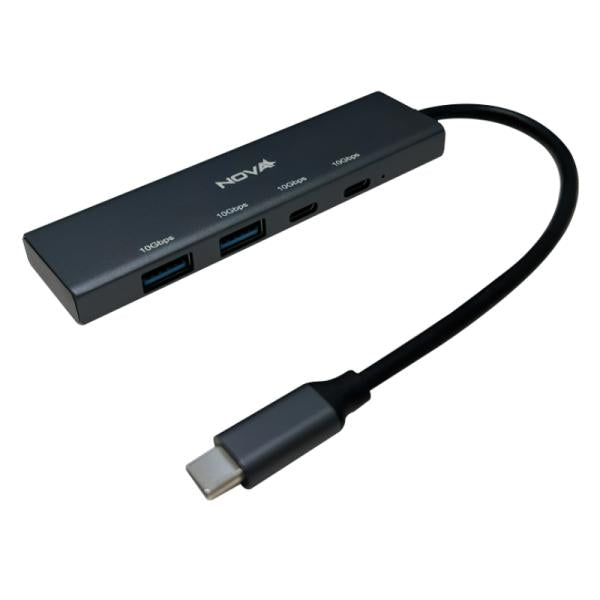 Hub Nova AHB2S440001C | USB-C | 2 Puertos USB-A 3.2 | 2 Puertos USB-C 3.2 | 10Gbps | Entrada Micro USB 5V | Expansor de Alta Velocidad