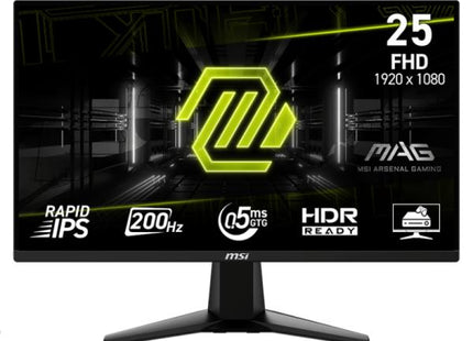 Vista superior monitor gaming MSI MAG 255F E20 con ventilación y logo MSI