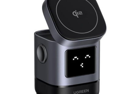 Cargador inalámbrico UGREEN W709 15W Qi2 magnético color gris con cable USB-C vista frontal
