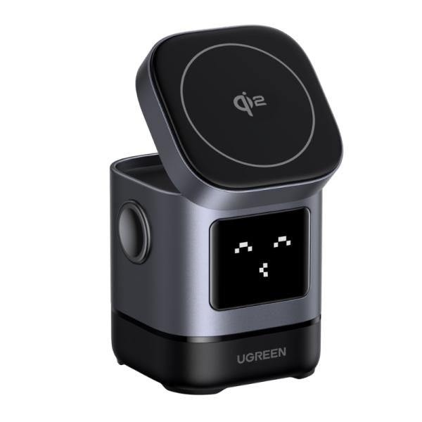 Cargador inalámbrico UGREEN W709 15W Qi2 magnético color gris con cable USB-C vista frontal