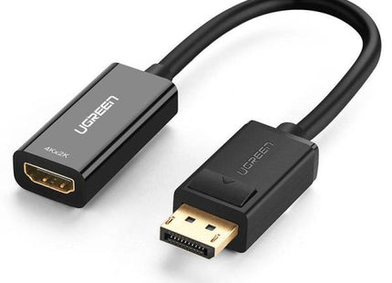 Adaptador DisplayPort a HDMI UGREEN MM137 4K negro con conectores dorados vista frontal