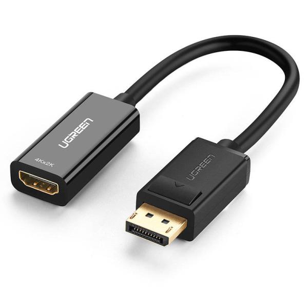 Adaptador DisplayPort a HDMI UGREEN MM137 4K negro con conectores dorados vista frontal
