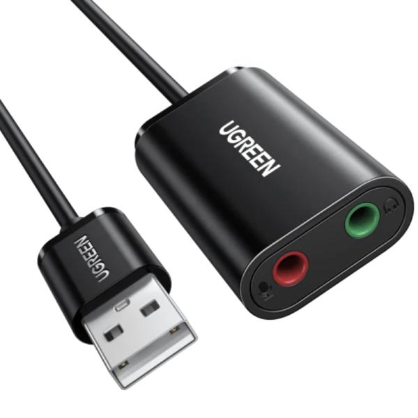 Adaptador de Audio UGREEN US205 | USB-A a 3.5mm | 48kHz | Tarjeta de Sonido Externa