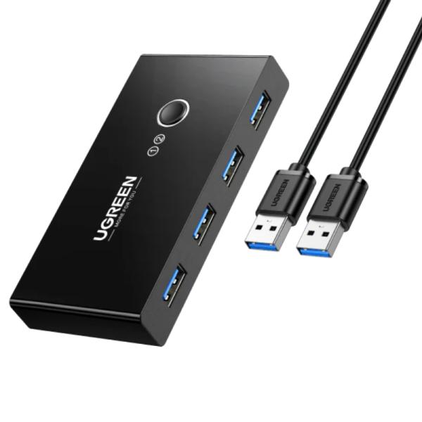 HUB KVM UGREEN US216 | 2 Entradas USB-A | 4 Salidas USB-A | 480Mbps | Incluye 2 cables USB-A 3.0