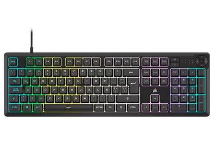 Teclado Gaming Corsair K55 Core RGB con retroiluminación multicolor vista frontal completa